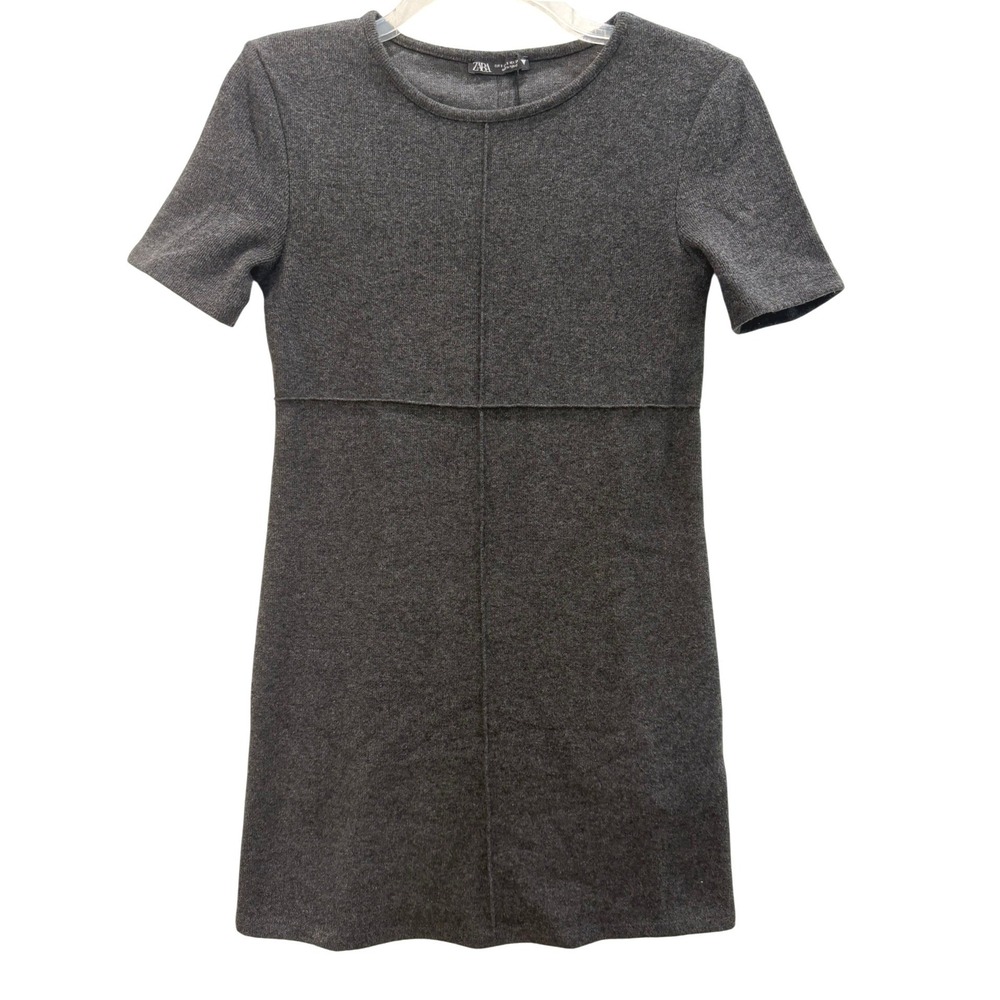 Zara Womens Grey Short Sleeve Seam Detail Knit Mini Dress Size Small
